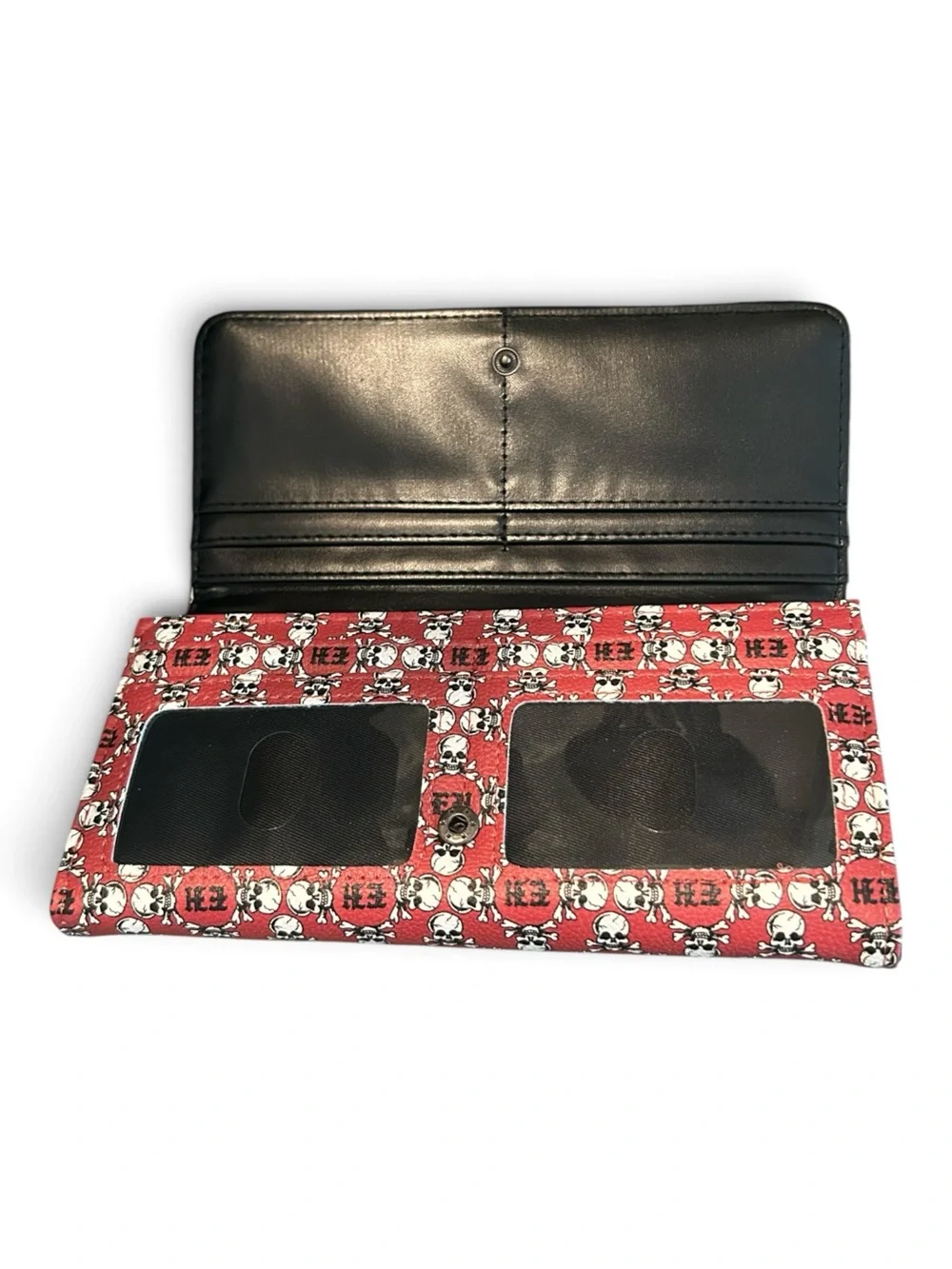 Ed Hardy Red White long wallet w/glittering rhinestones Skulls & Crossbones NWT